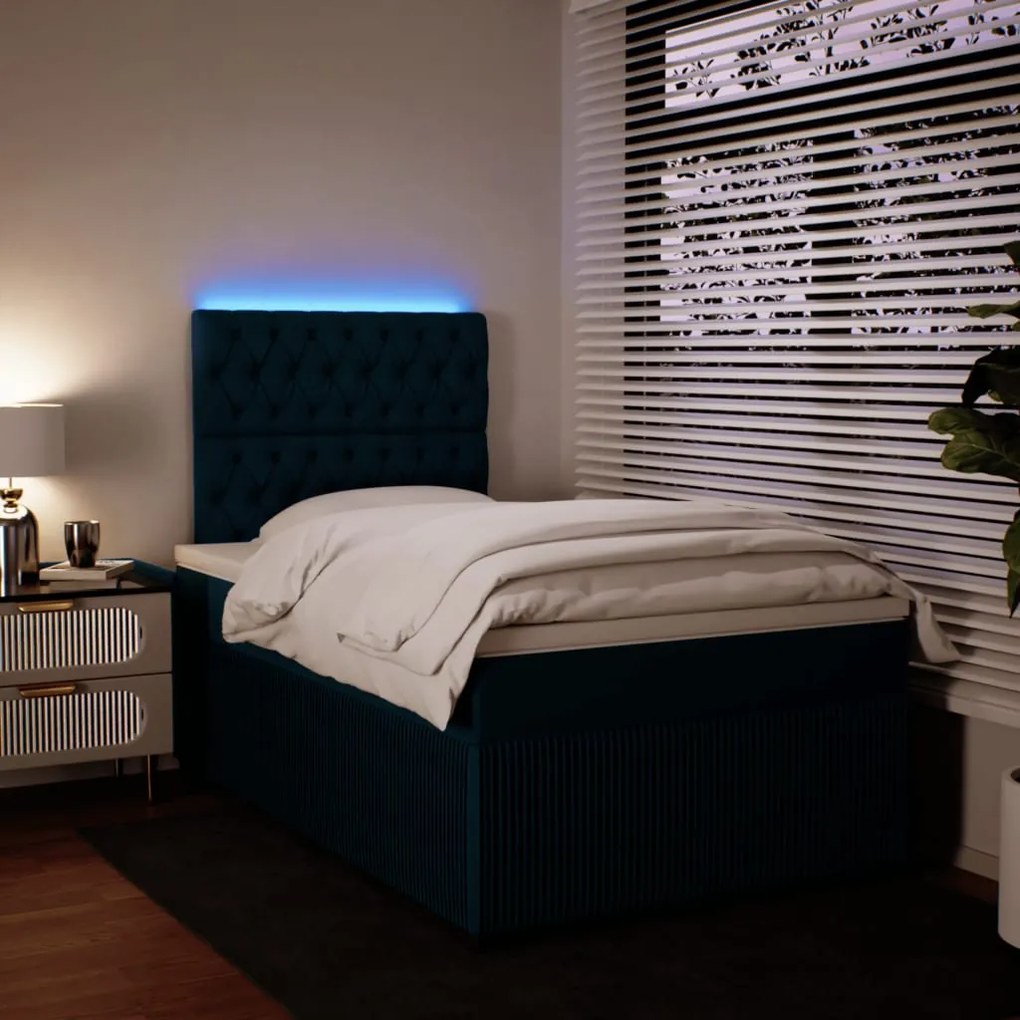 vidaXL Κρεβάτι Boxspring με Στρώμα Μπλε 120x190 εκ. Βελούδινο