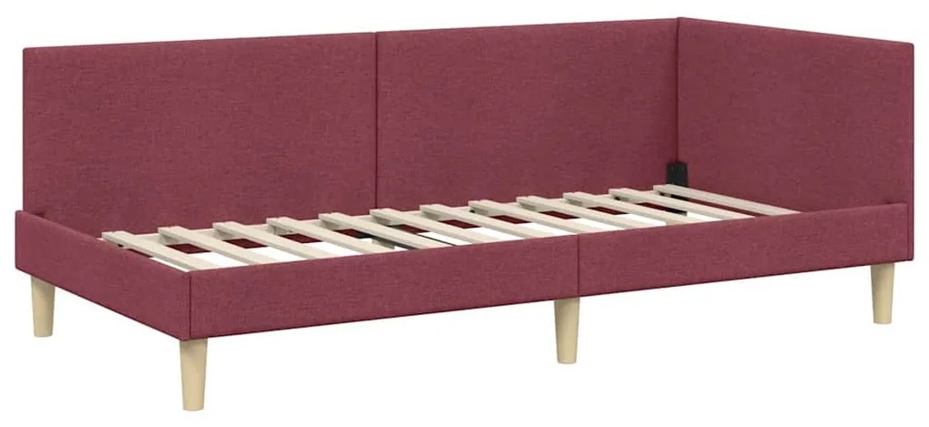 vidaXL Κρεβάτι Γωνίας Κόκκινο 90 εκ x 200 εκ Ύφασμα και Κόντρα Πλακέ