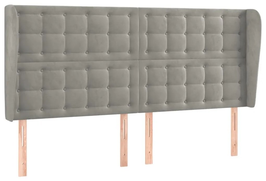 Κεφαλάρι με Πτερύγια Ανοιχτό Γκρι 163x23x118/128 εκ. Βελούδινο - Γκρι