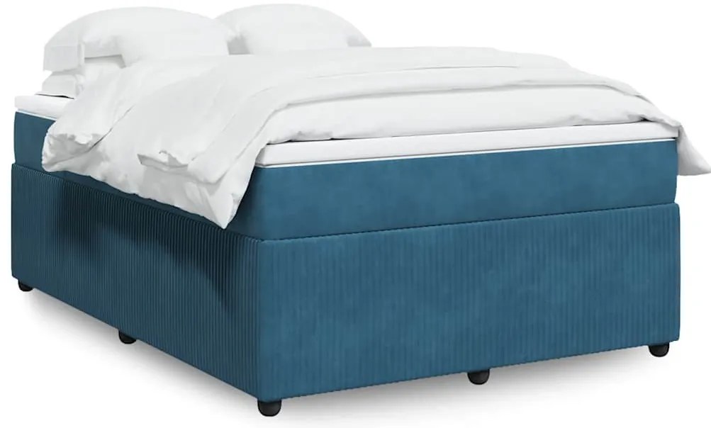 vidaXL Κρεβάτι Boxspring με Στρώμα Σκούρο Μπλε 140x200 εκ. Βελούδινο