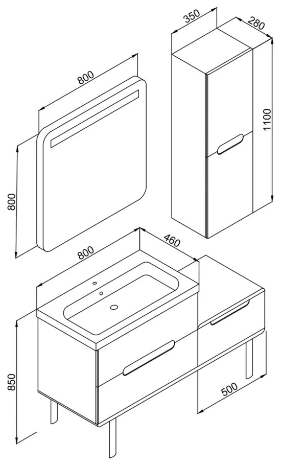 Σετ Έπιπλο Μπάνιου MASAL Λευκό MDF 18mm Λάκα 130 9SMAS130WHM Πάγκο 130x46x85cm