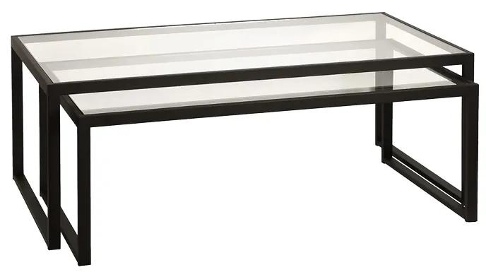 Τραπέζι σαλονιού Redro pakoworld σετ 2τεμ μαύρο μέταλλο-γυαλί 100x40x45εκ Model: 197-000244