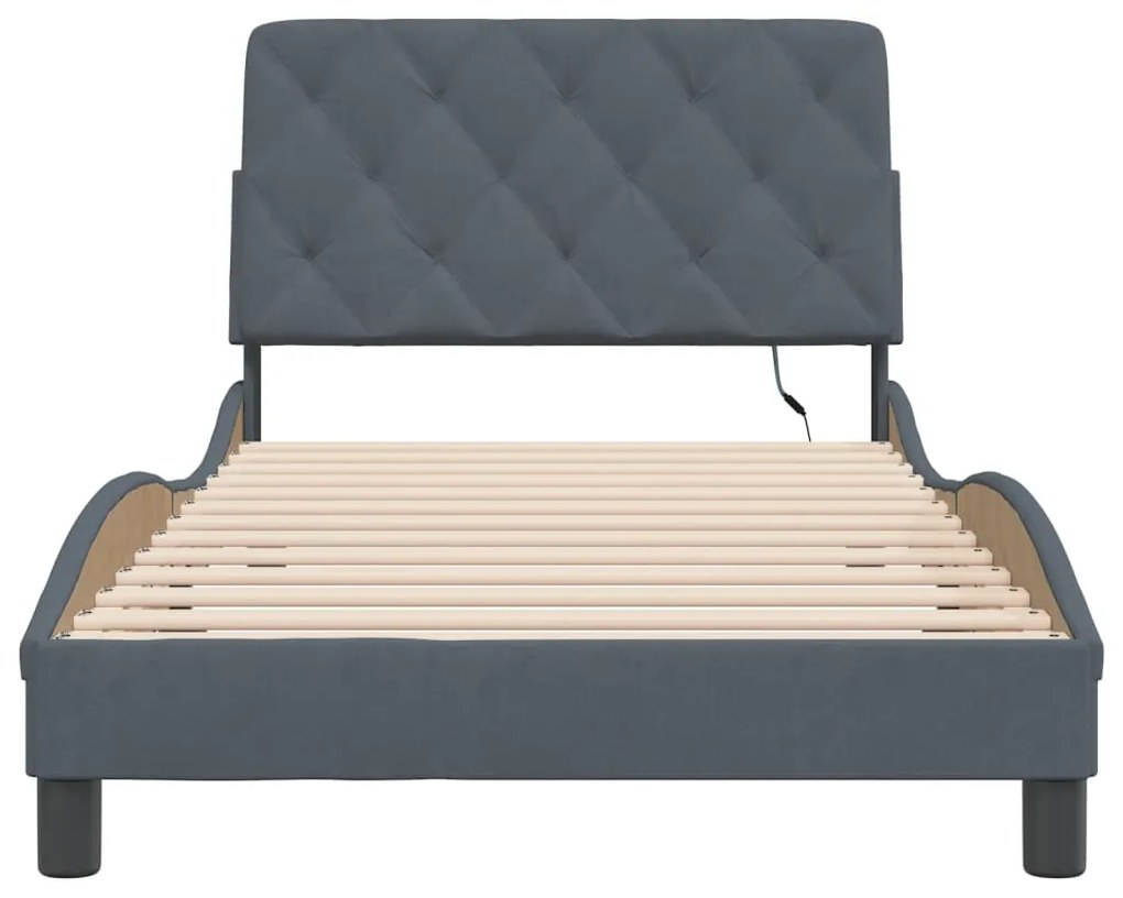 vidaXL Πλαίσιο κρεβατιού με LED χωρίς στρώμα Σκούρο Γκρι 100x200 εκ. Βελούδινο