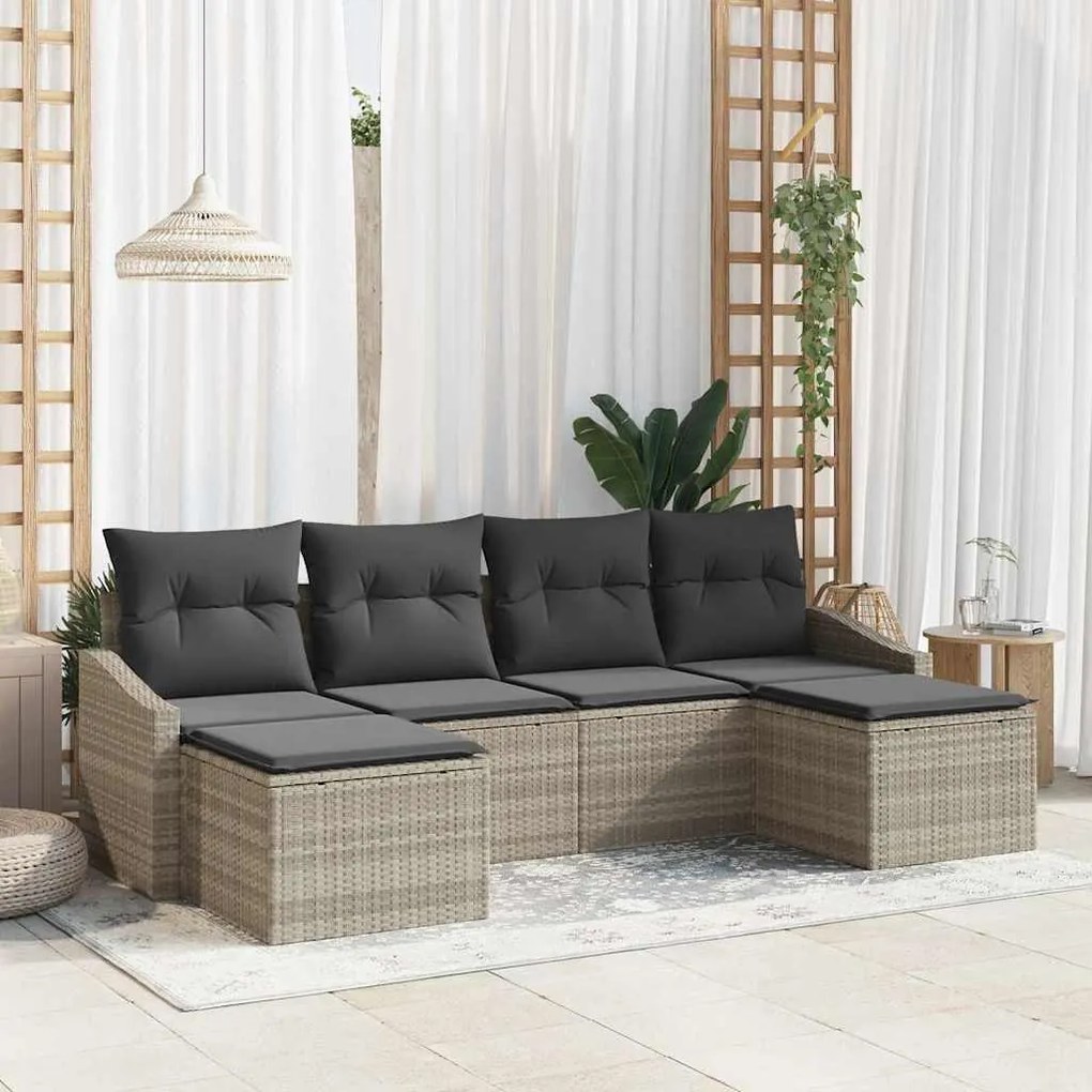 vidaXL Σετ Καναπέ Κήπου 6 pcs Ανοιχτό γκρι Πολυ ράταν