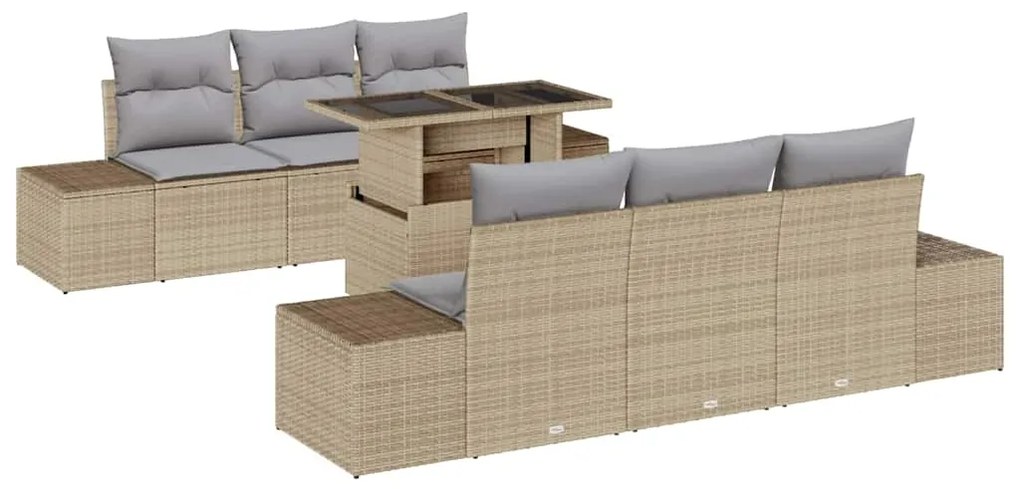 vidaXL Σετ Καναπέ Κήπου με μαξιλάρι 7 pcs Μπέζ και Ανοιχτό Γκρι