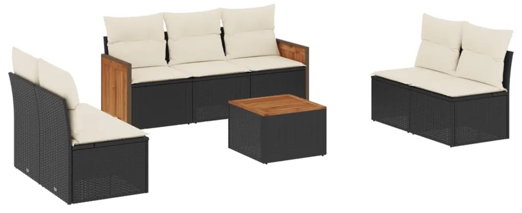 vidaXL Σαλόνι Κήπου 8 Τεμαχίων Μαύρο από Συνθετικό Ρατάν με Μαξιλάρια