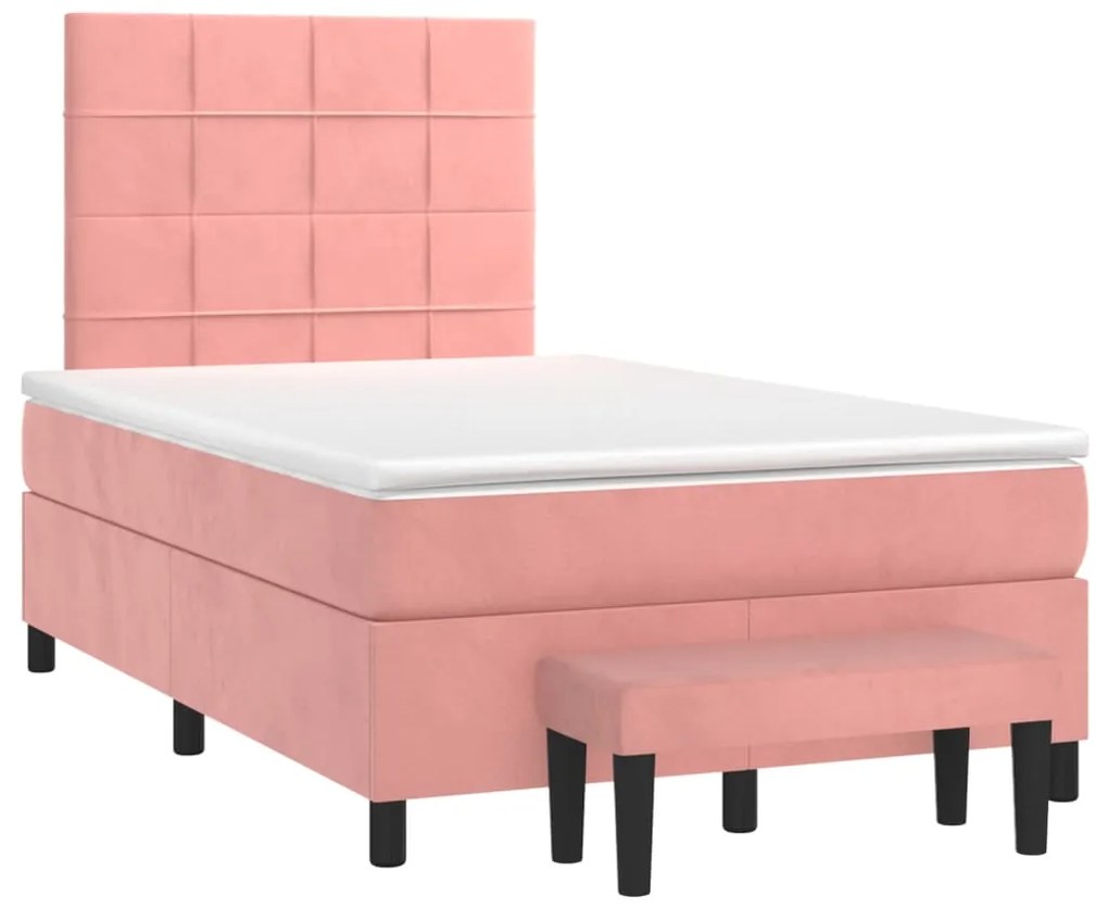 vidaXL Κρεβάτι Boxspring με Στρώμα Ροζ 120x200 εκ. Βελούδινο