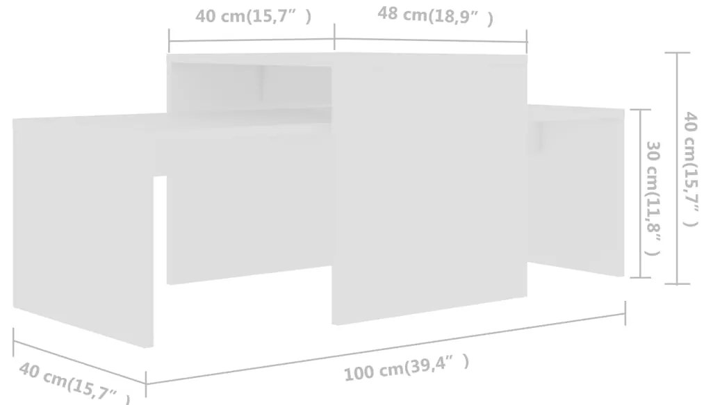 vidaXL Σετ Τραπεζάκια Σαλονιού Λευκά 100 x 48 x 40 εκ. από Επεξ. Ξύλο