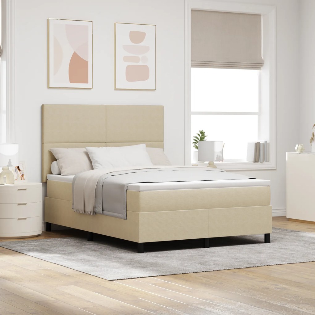 vidaXL Κρεβάτι Box Spring με Στρώμα & LED Φως Πράσινο Γκρί 140x200 εκ Ύφασμα Κορδέλας