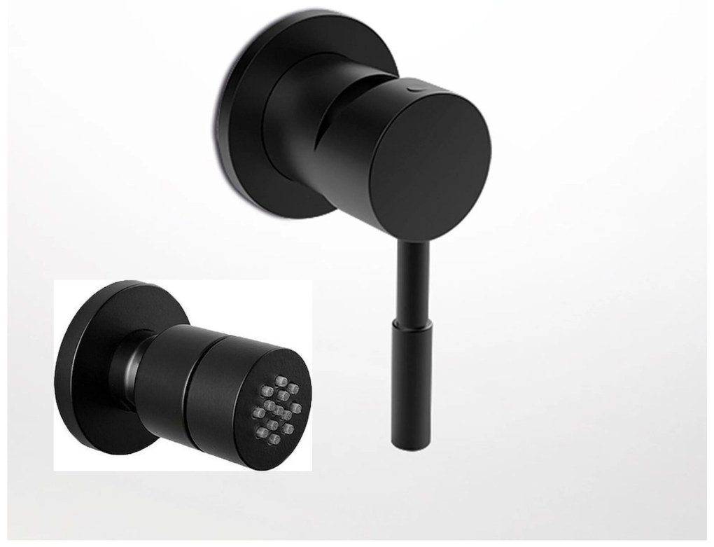 La Torre New Tech Black Matt 12151N-400 Μίκτης Εντοιχισμού 3 Εξόδων με Εκτροπέα+Jet επιτοίχιο Στρογγυλό