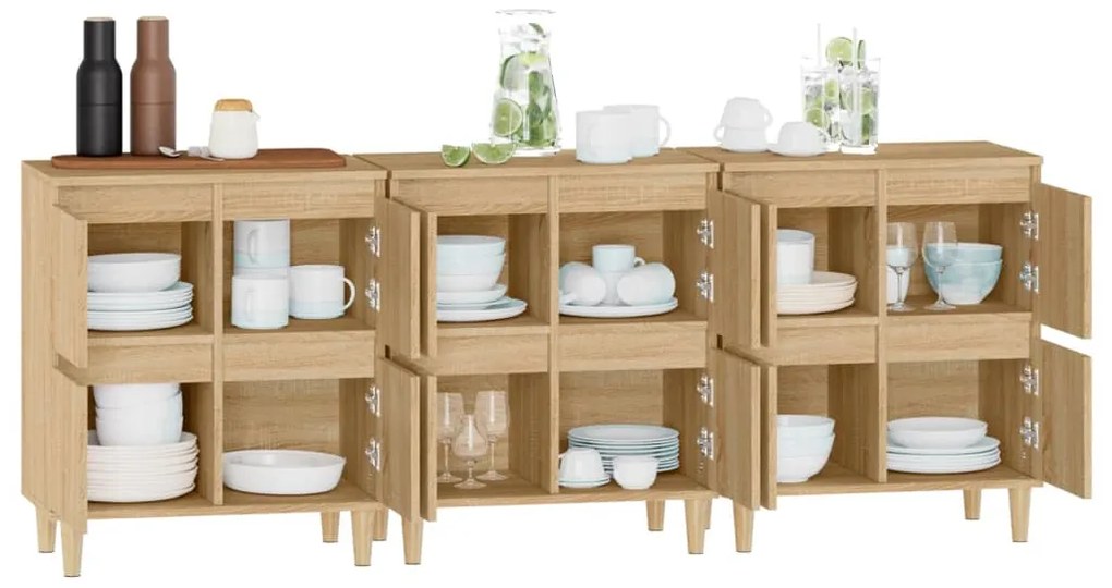vidaXL Ντουλάπια 3 τεμ. Sonoma Δρυς 60x35x70 εκ. Επεξεργασμένο Ξύλο