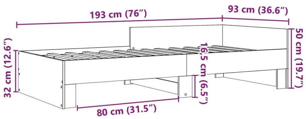 Πλαίσιο Κρεβ. Χωρ. Στρώμα Καφέ Δρυς 90 x 190 εκ. Επεξ. Ξύλο - Καφέ