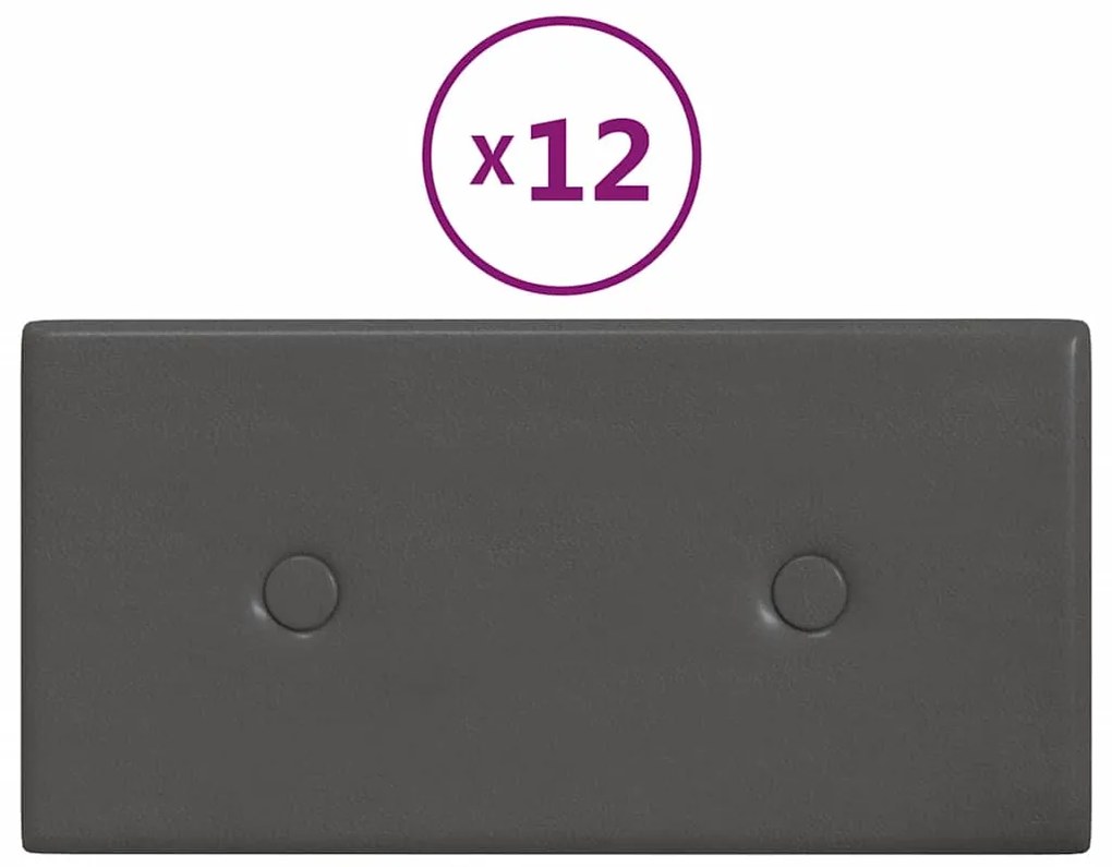 vidaXL Πάνελ Τοίχου 12 τεμ. Γκρι 30 x 15 εκ. 0,54 μ² Συνθετικό Δέρμα