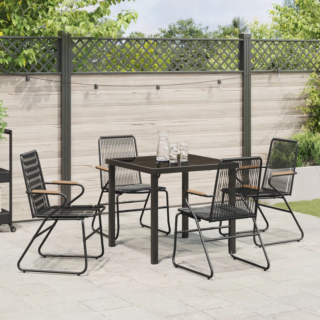 vidaXL Σετ 5 Τεμαχίων Καθιστικού Κήπου Μαύρο PVC Rattan