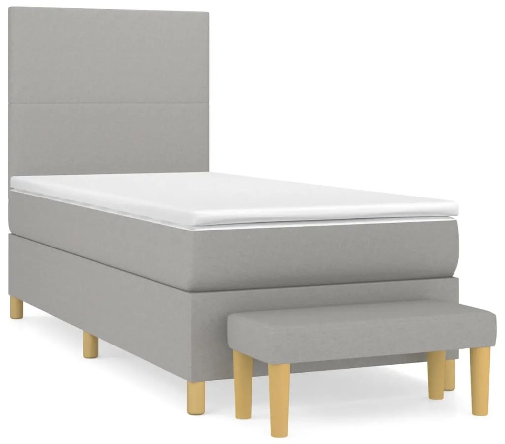 Κρεβάτι Boxspring με Στρώμα Ανοιχτό Γκρι 100x200 εκ. Υφασμάτινο - Γκρι