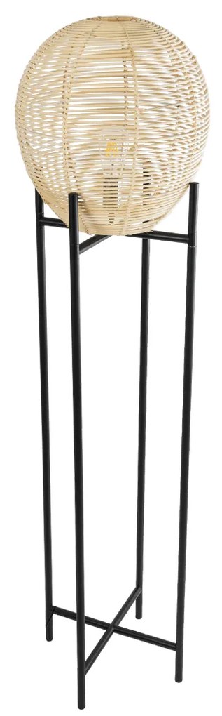 GloboStar® NERINA 02016 Boho Επιδαπέδιο Φωτιστικό Μονόφωτο 1 x E27 AC220-240V IP20 - Φ40 x Υ160cm - Μαύρο Μεταλλικό με Μπεζ Ρατάν Καπέλο Πλέγμα - 5 Χρόνια Εγγύηση