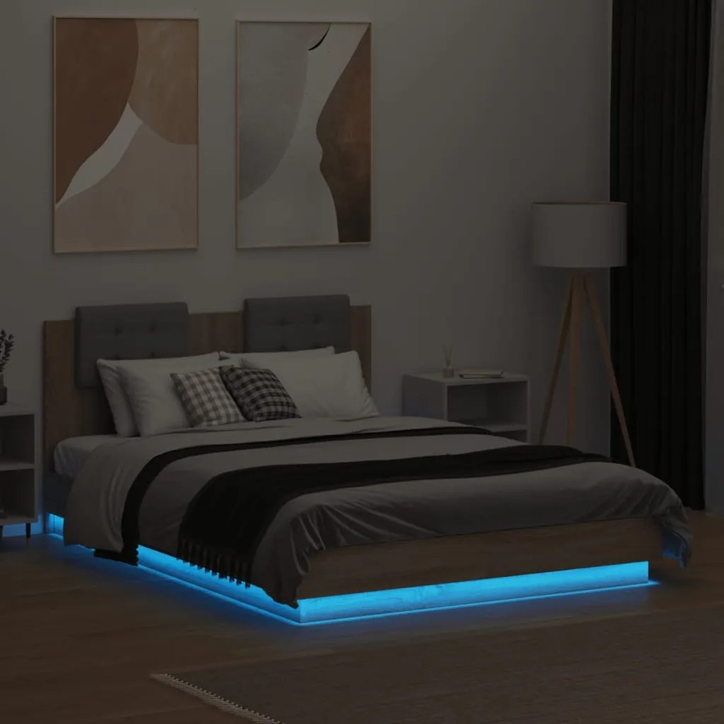 vidaXL Πλαίσιο Κρεβατιού με Κεφαλάρι &amp; LED Sonoma Δρυς 120x190 εκ.