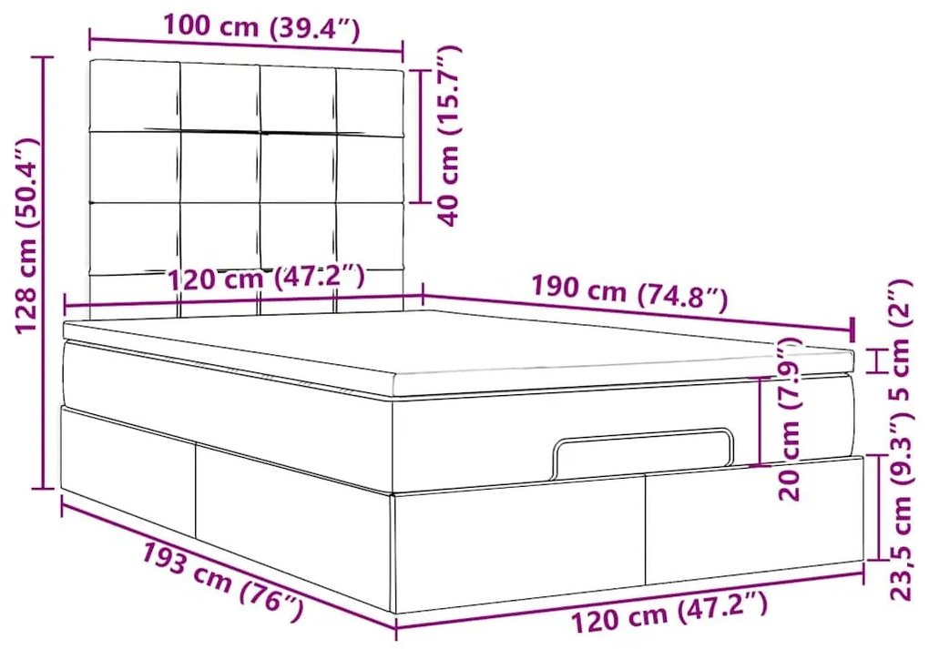 Οθωμανικό κρεβάτι με στρώματα Μαύρο 120x190cm Velvet - Μαύρο