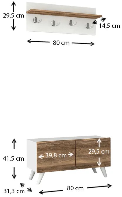 Έπιπλο εισόδου Lores Megapap από μελαμίνη χρώμα λευκό - καρυδί 80x31,3x41,5εκ.
