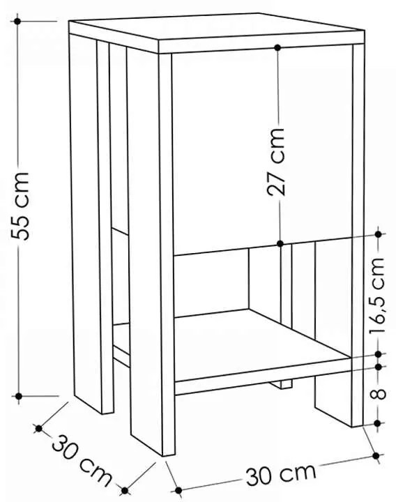 Κομοδίνο μελαμίνης Sidon Megapap χρώμα ανθρακί 30x30x55εκ.