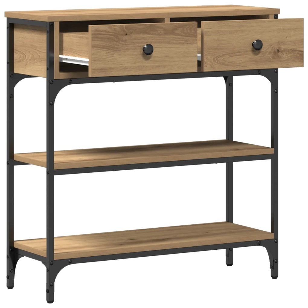vidaXL Κονσόλα Οξιά 72,5x25x75 cm Ξύλο Μηχανικής Κατασκευής & Χάλυβας