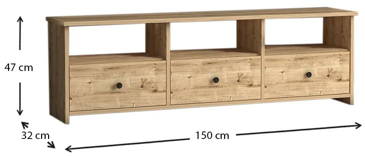 Έπιπλο τηλεόρασης Sole Megapap από μελαμίνη χρώμα oak 150x32x47εκ.