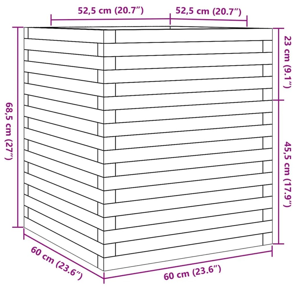 Ζαρντινιέρα Κήπου 60x60x68,5 εκ από Μασίφ Ξύλο Πεύκου - Καφέ