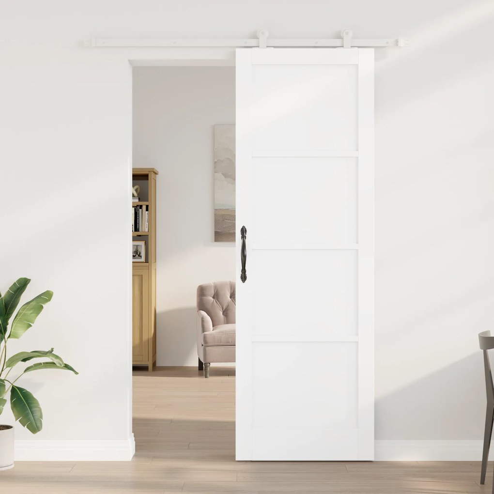 vidaXL Συρόμενη Πόρτα με Σετ Υλικών Λευκή 78x232 εκ. Σφιχτό Ξύλο Πεύκο