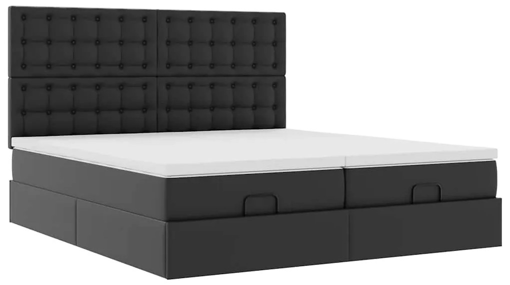 vidaXL Οθωμανικό κρεβάτι με στρώματα Μαύρο 180x200cm Faux Leather
