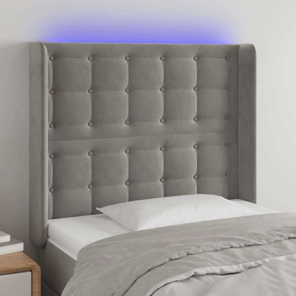 Κεφαλάρι Κρεβατιού LED Ανοιχτό Γκρι 83x16x118/128εκ. Βελούδινο 3124512