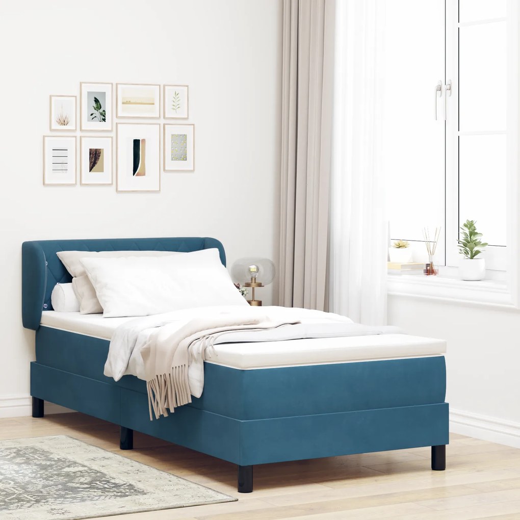 vidaXL Κρεβάτι με Στρώμα Dark Blue 90x190 cm Βαθύ Βελούδο