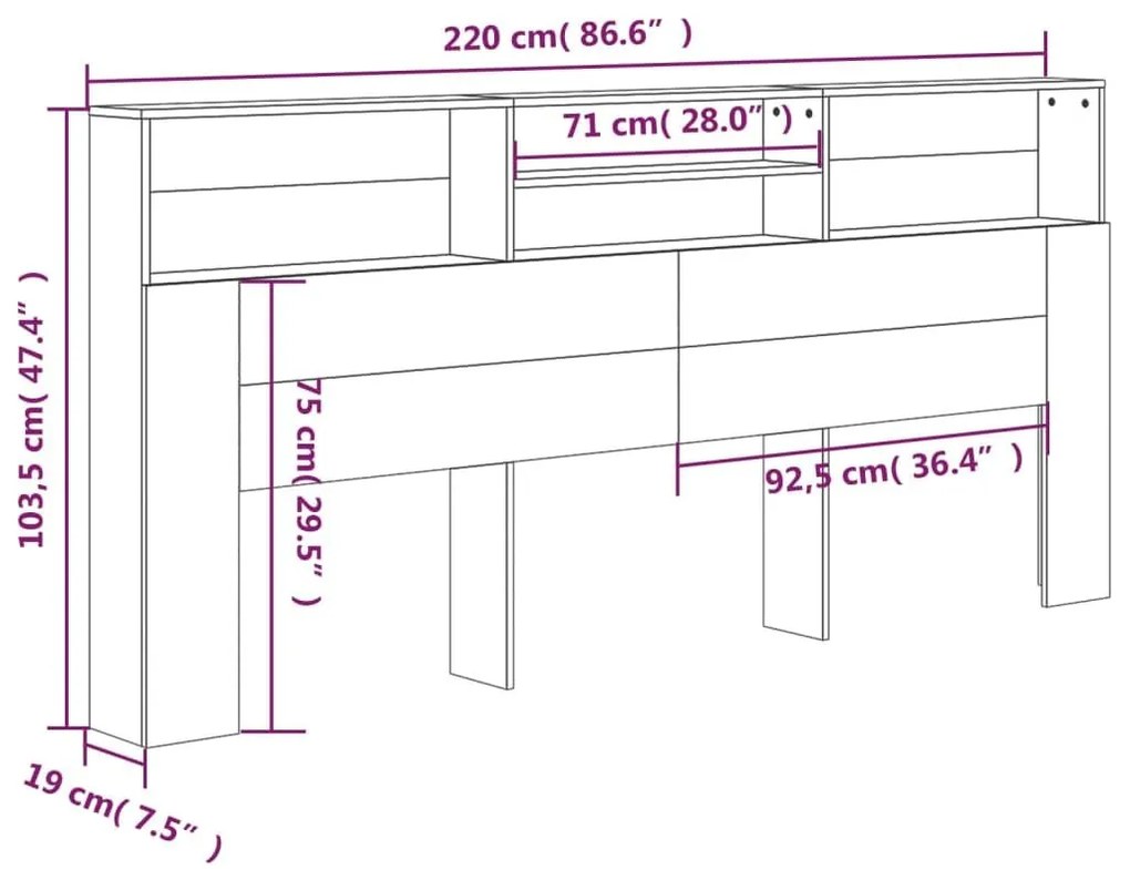 Κεφαλάρι Με Αποθηκευτικό Χώρο Γκρι Sonoma 220x19x103,5 εκ. - Γκρι