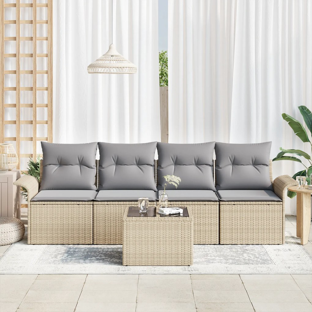 vidaXL Σετ Καναπέ Κήπου 5 pcs Μπεζ Πολυ ράταν
