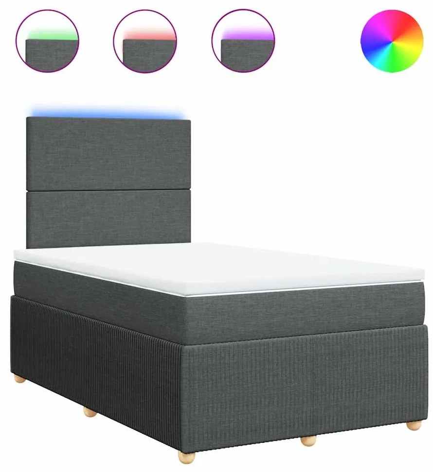 vidaXL Κρεβάτι Boxspring με Στρώμα Σκούρο Γκρι 120x190 εκ Υφασμάτινο