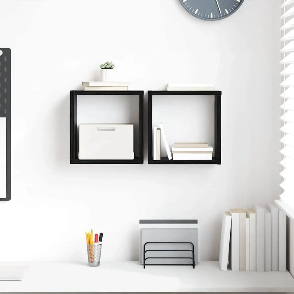 vidaXL Ράφια Τοίχου με ράφι Επιτοίχιο 2 pcs Μαύρη Οξυά 26 x 15 x 26 cm