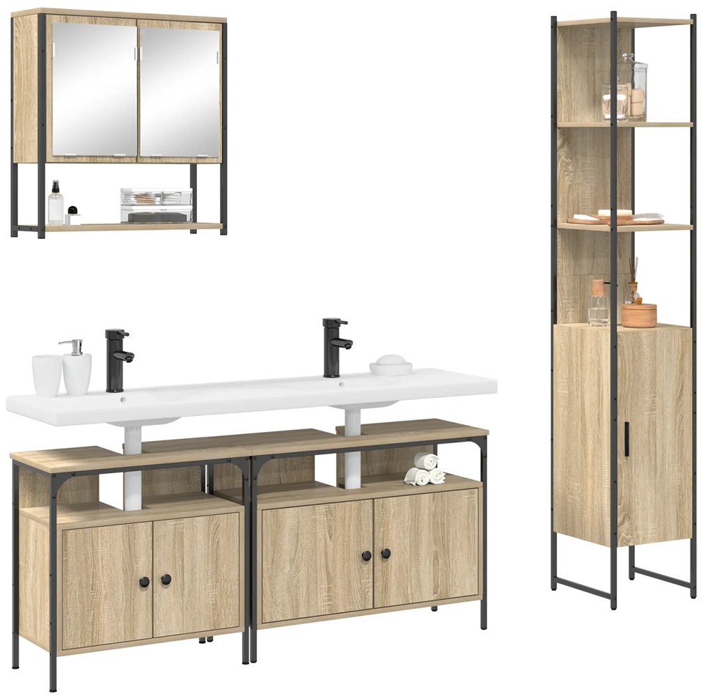 vidaXL Σετ Επίπλων Μπάνιου με ράφι Επιτοίχιο 4 pcs Sonoma Δρυς Μέγεθος: Μεσαίο