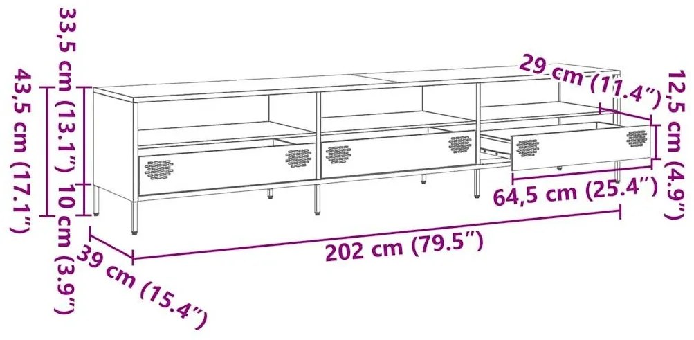 Έπιπλο Τηλεόρασης Μαύρο 202x39x43,5 εκ. Χάλυβας Ψυχρής Έλασης - Μαύρο