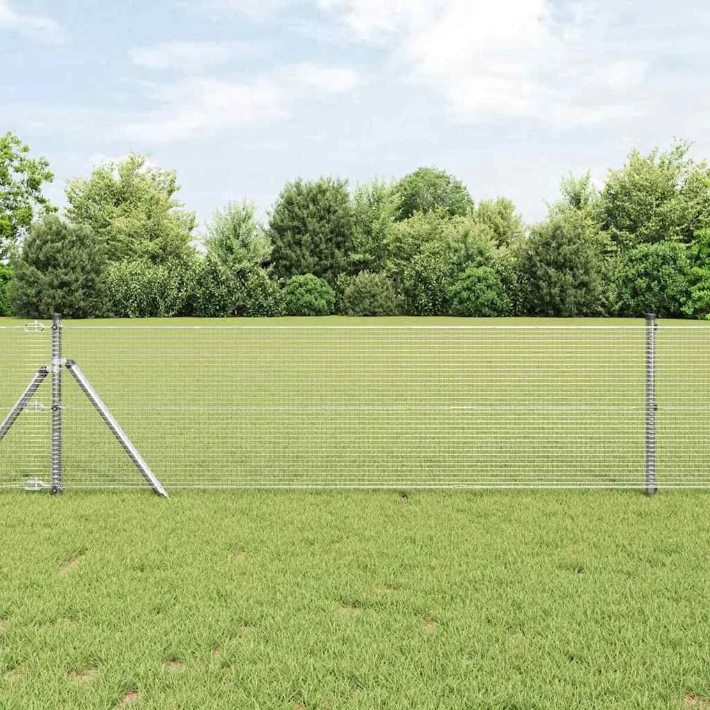 vidaXL Φράχτης με Στήλες. Ασημί 0.8 x 25 m Ατσάλι