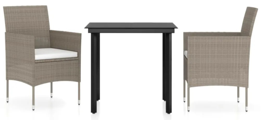 vidaXL Σετ Τραπεζαρίας Κήπου 3 Τεμαχίων Μπεζ και Μαύρο με Μαξιλάρια