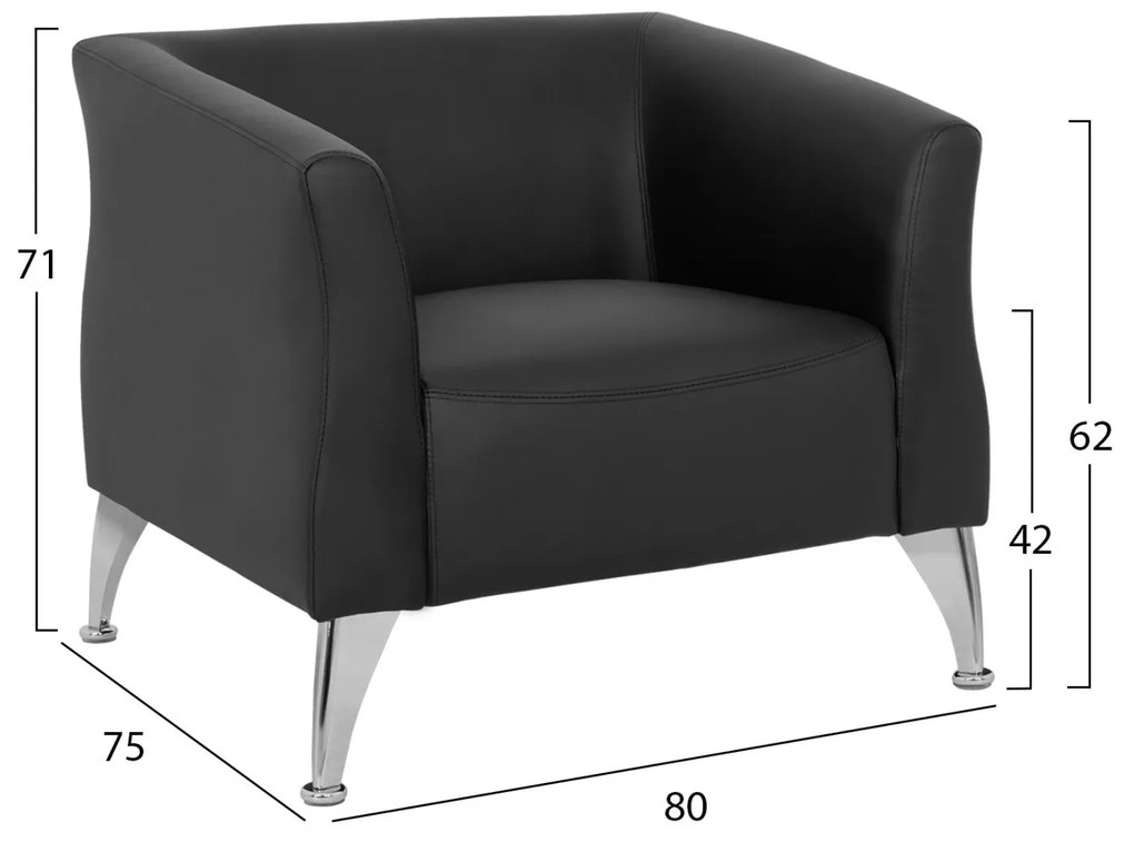 Πολυθρόνα KIANA C3122.11 με PU Μαύρο 80x75x71 εκ. 80x75x71 εκ.