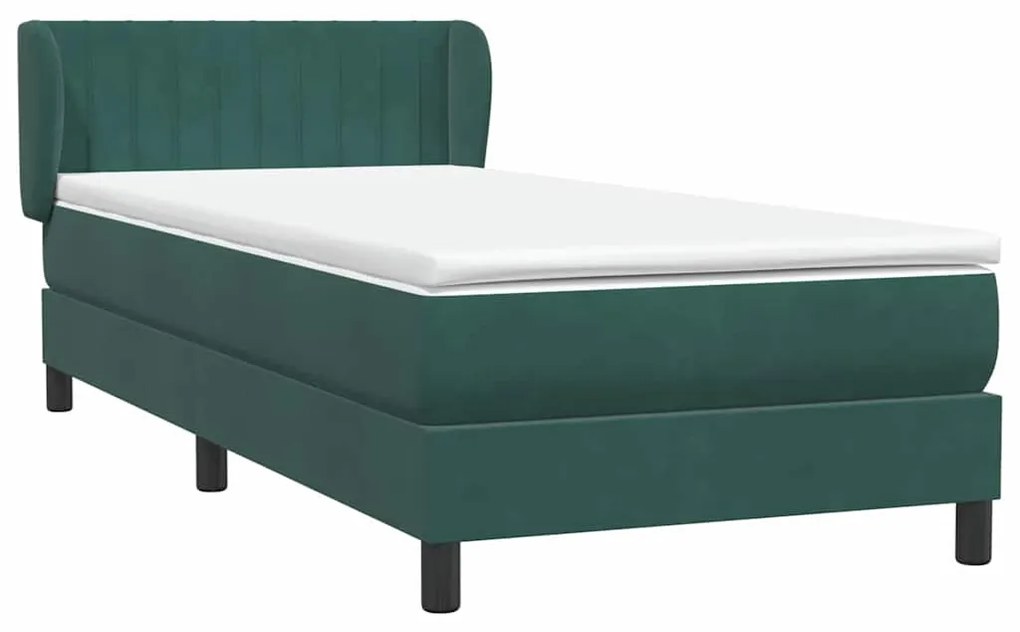 vidaXL Κρεβάτι Boxspring με Στρώμα Σκούρο Πράσινο 100x210εκ. Βελούδινο