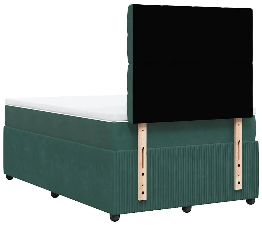 vidaXL Κρεβάτι Boxspring με Στρώμα Σκούρο Πράσινο 120x190εκ. Βελούδινο