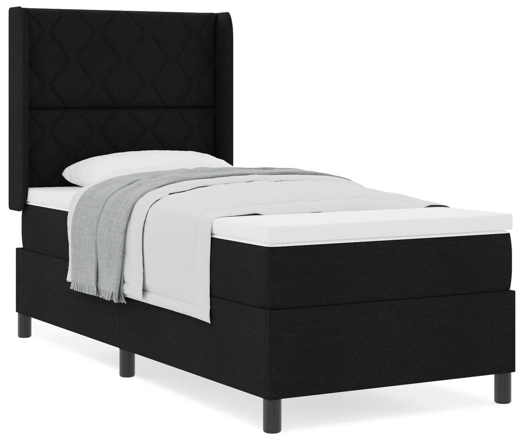 vidaXL Κρεβάτι με Στρώμα Box Spring Μαύρο 90x200 εκ. Ύφασμα
