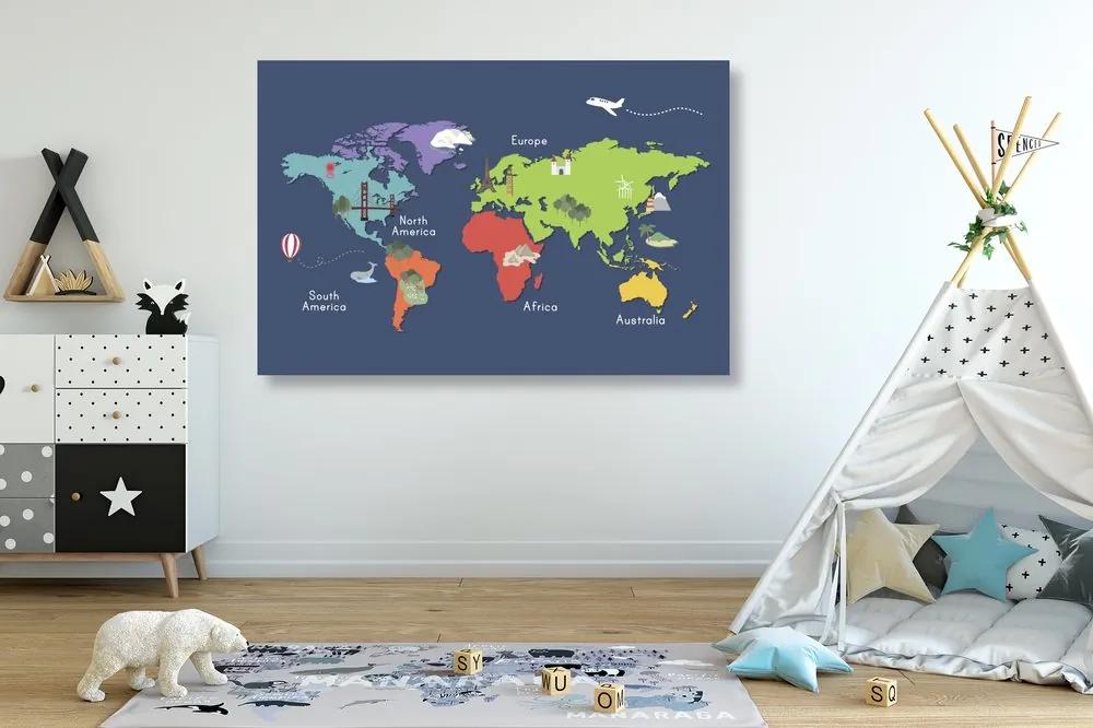 Εικόνα στον παγκόσμιο χάρτη φελλού με ορόσημα - 120x80  color mix