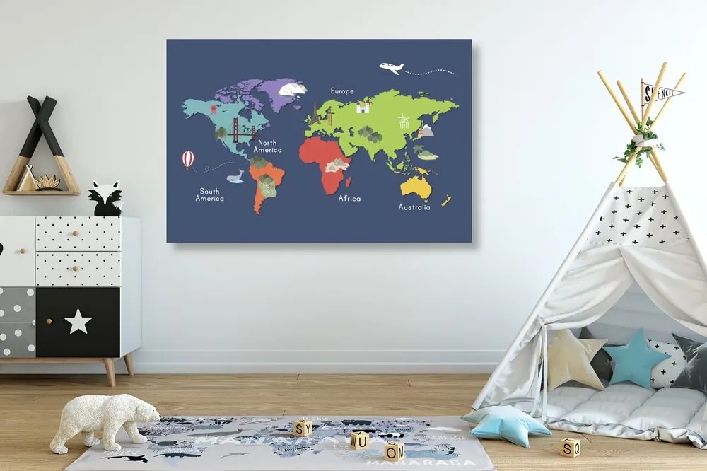 Εικόνα στον παγκόσμιο χάρτη φελλού με ορόσημα - 120x80  peg