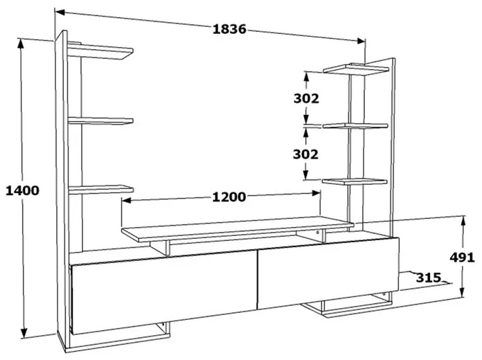 Σύνθετο σαλονιού Clarry pakoworld καρυδί-μαύρο 183.6x31.5x140εκ