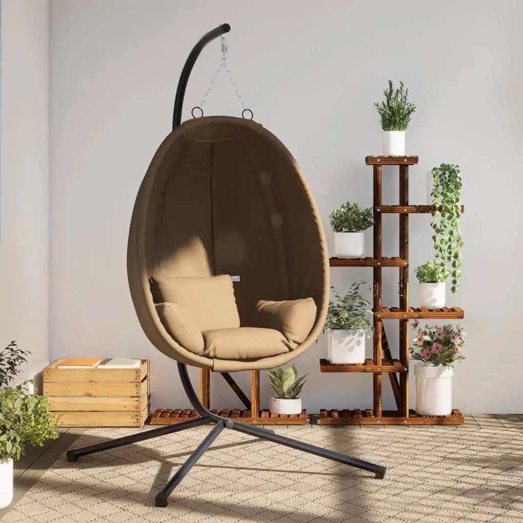 vidaXL Πολυθρόνα Egg Κρεμαστή με Βάση Taupe Ύφασμα / Ατσάλι