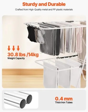 VEVOR 2-Tier Foldable Clothes Drying Rack with Sock Clips &amp; 31 Drying Rods White