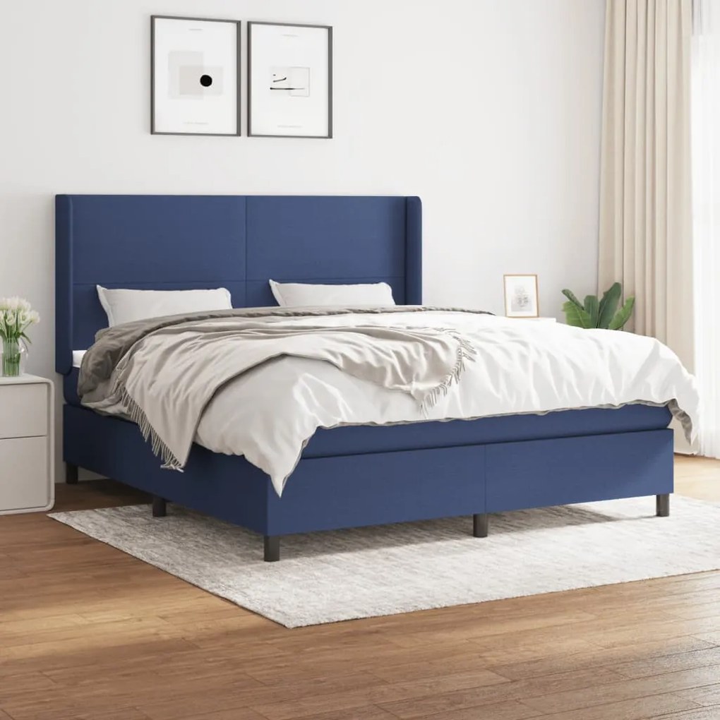 Κρεβάτι Boxspring με Στρώμα Μπλε 160x200 εκ. Υφασμάτινο