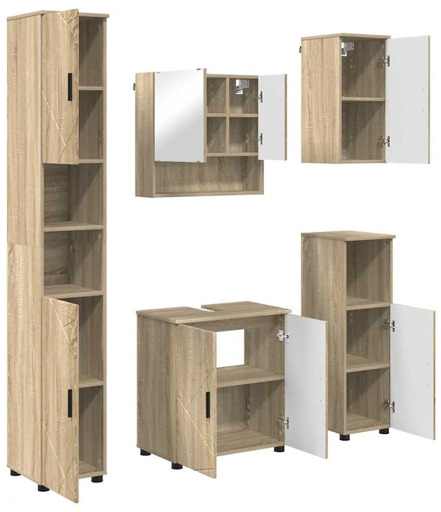 vidaXL Σετ Επίπλων Μπάνιου με πόρτα 5 pcs Sonoma Δρυς 61 x 35 x 64 εκ.